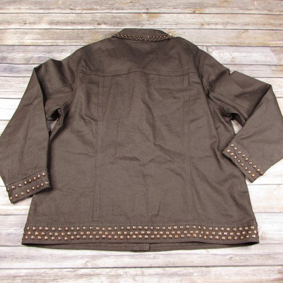 DG2 Embellished Brown Denim Jean Jacket L - Picture 8 of 9
